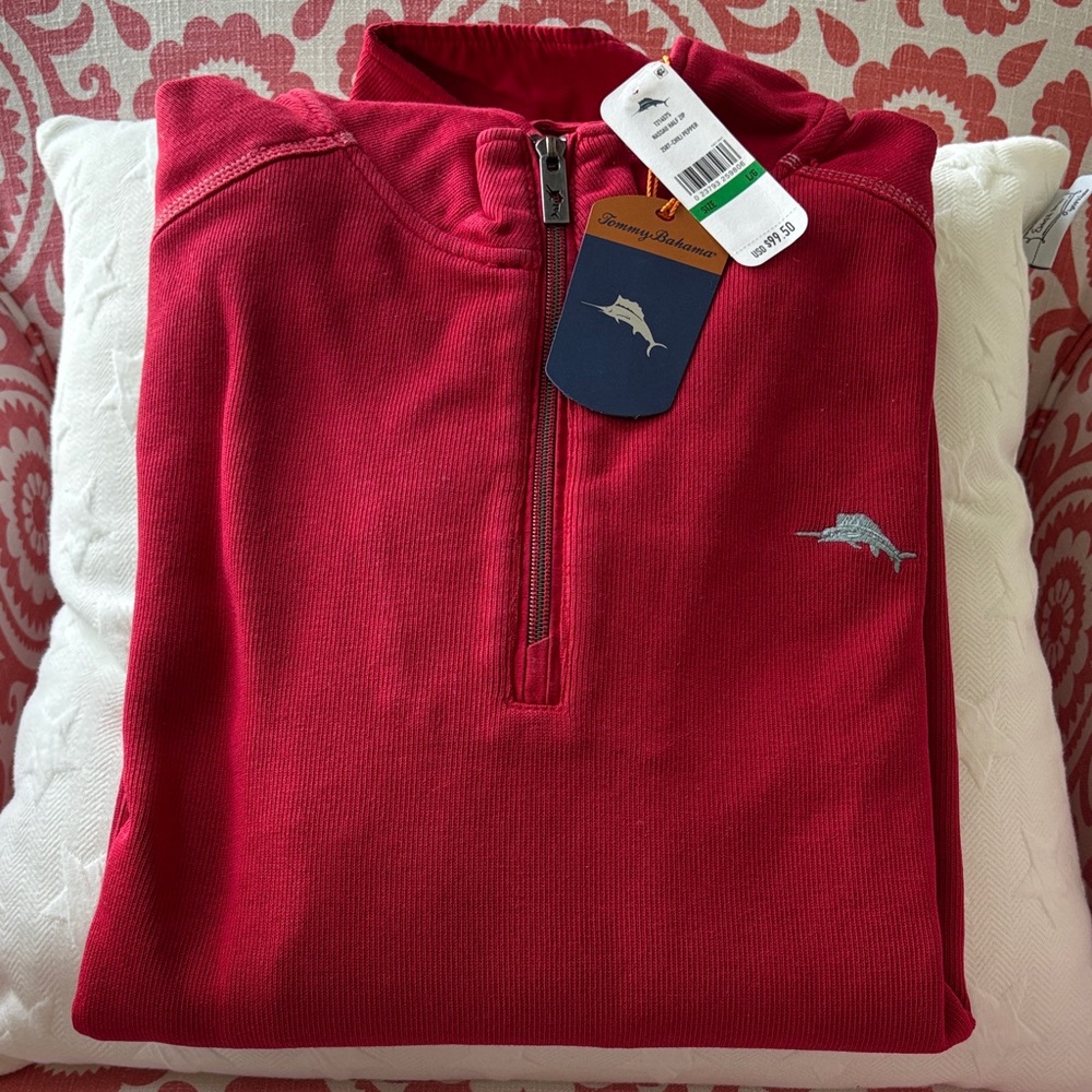 Tommy Bahama Men's Nassau Half Zip-Up Sweatshirt Red/Chili Pepper Large